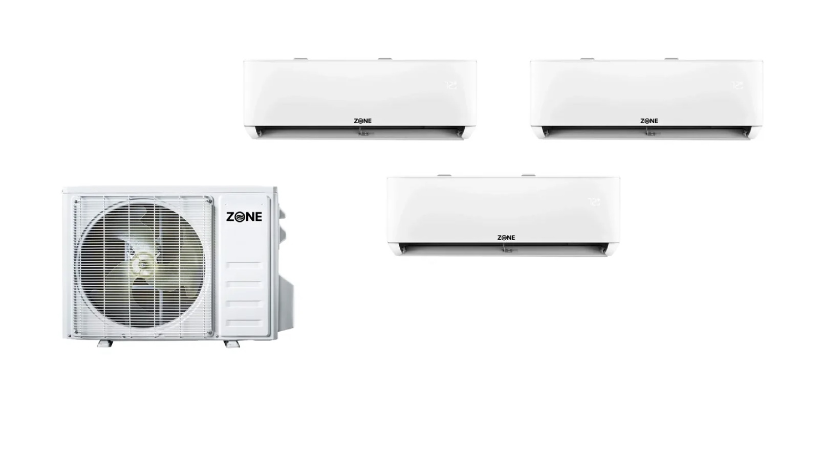 Multi zone quick connect mini split system with one outdoor condenser and three wall mount indoor units